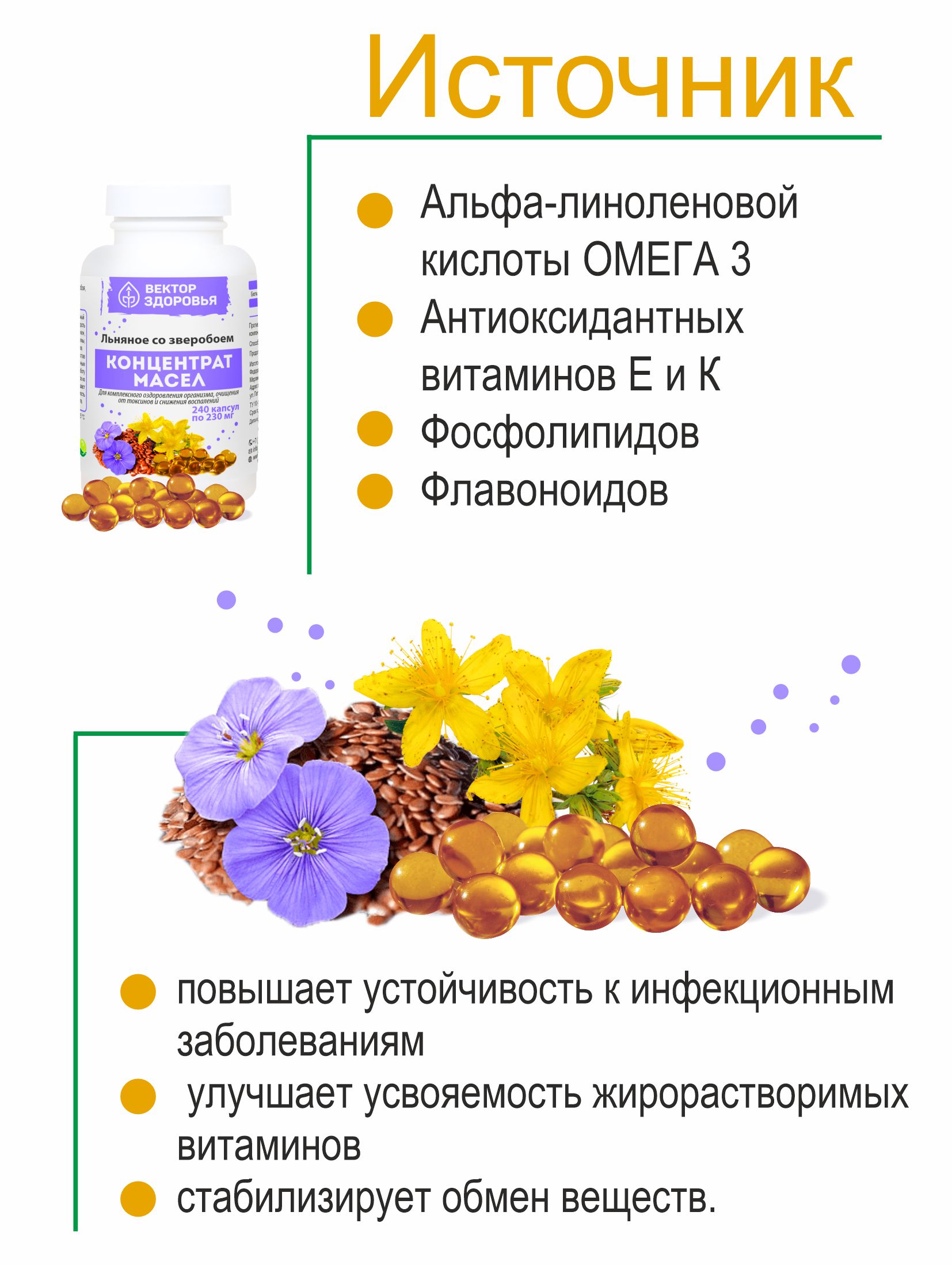 Концентрат Алтайские традиции Масло льняное со зверобоем 240 капсул - фото 5