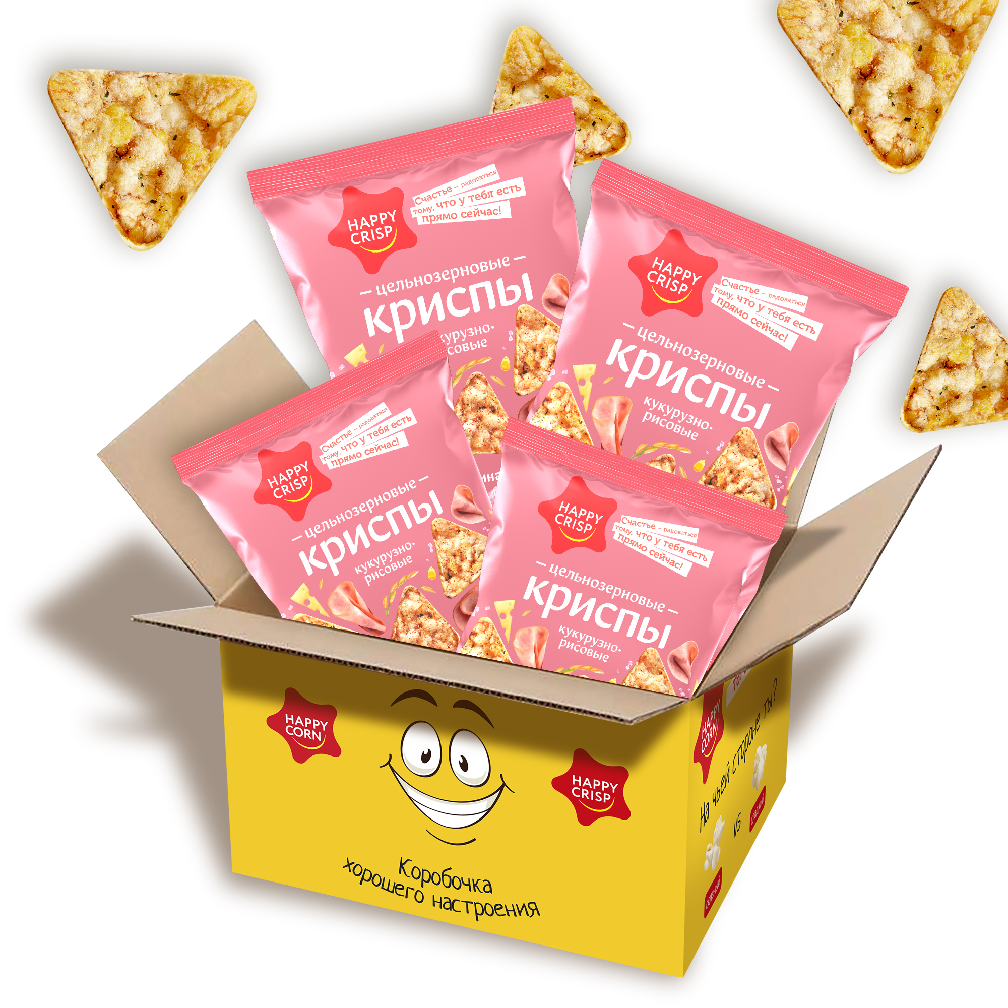 Чипсы Happy Crisp криспы цельнозерновые Ветчина и сыр 4 шт по 50 г - фото 2