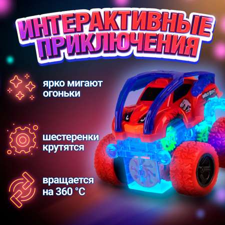 Трюковая машинка перевертыш Движок 1TOY багги джип прозрачна светящаяся красная