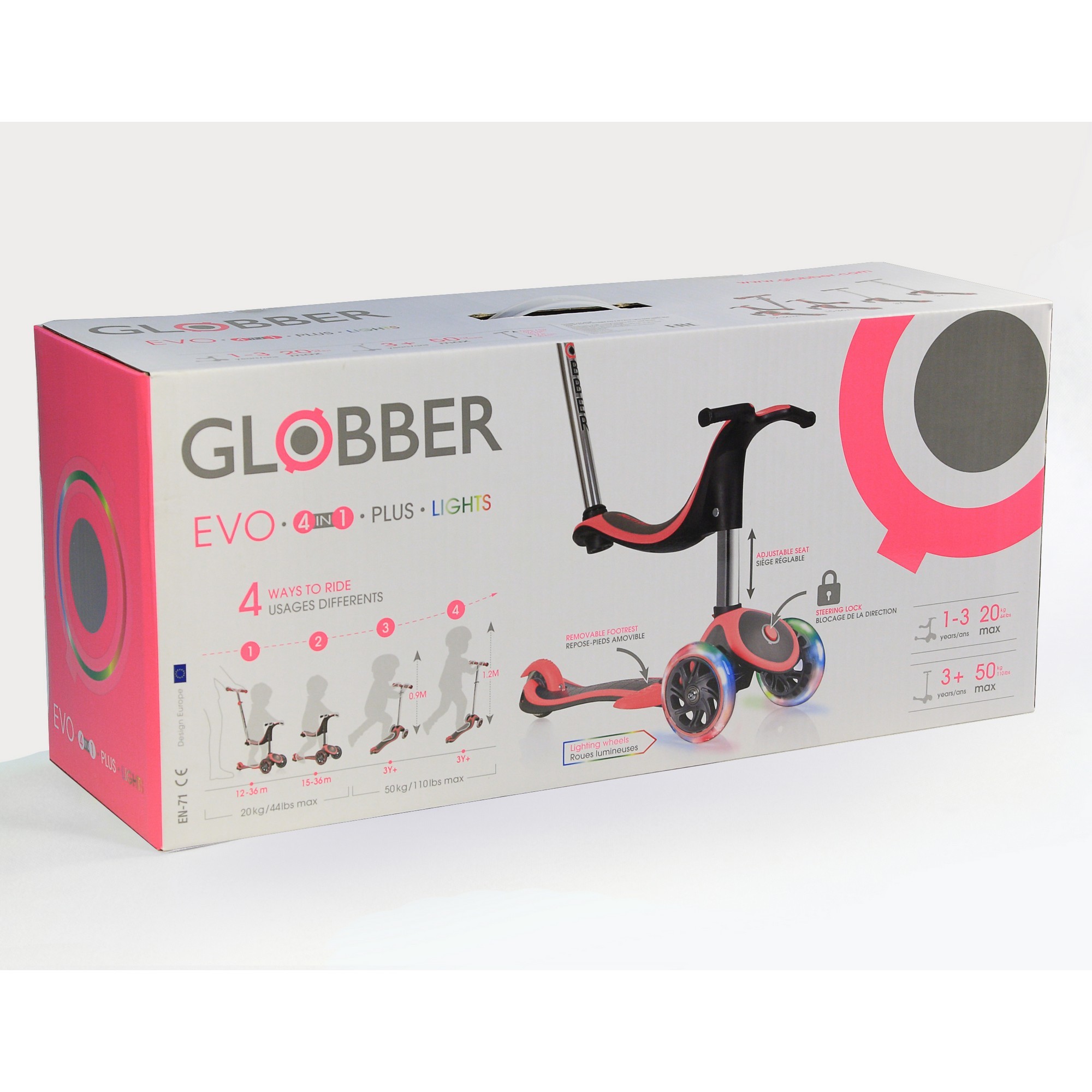 Самокат Globber Evo 4 в 1 Plus Lights Розовый 454-132 - фото 2