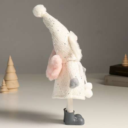 Кукла интерьерная Зимнее волшебство «Ангелочек Еся в белом вязаном платье с капюшоном-колпаком» 34 см