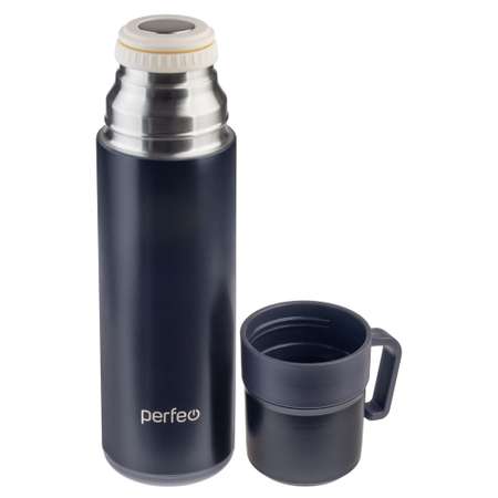 Термос Perfeo для напитков с пробкой-кнопкой и кружкой 600 мл черный