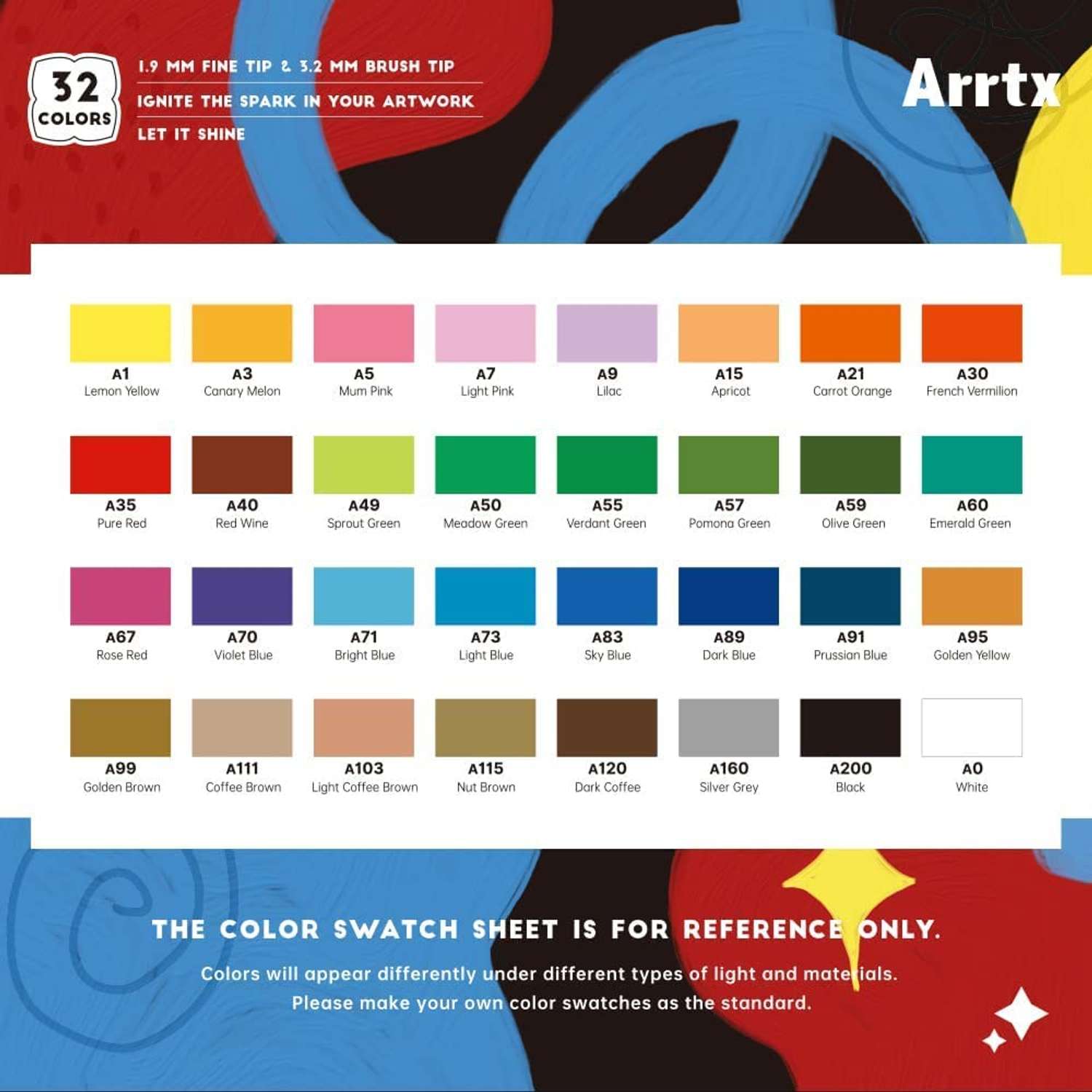 Набор акрил-гуашевых маркеров Arrtx 32 цвета - фото 6