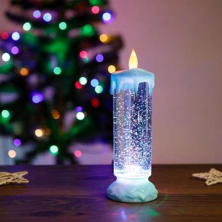 Свеча декоративная BABY STYLE Искра голубой LED масляная колба блестки USB 24 см