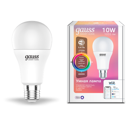 Умная лампочка Gauss Wi-Fi Smart Home А60 10W 1055лм E27