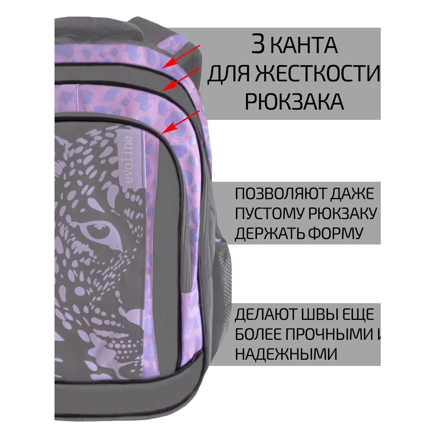 Рюкзак школьный Evoline черный фиолетовый леопардо EVO-155 - фото 5