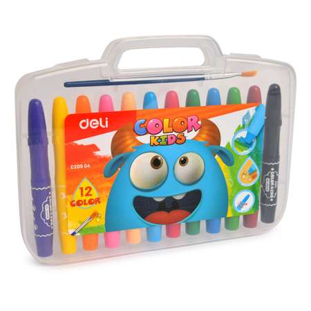 Мелки гелевые Deli Color Kids 12цветов с кисточкой EC20504