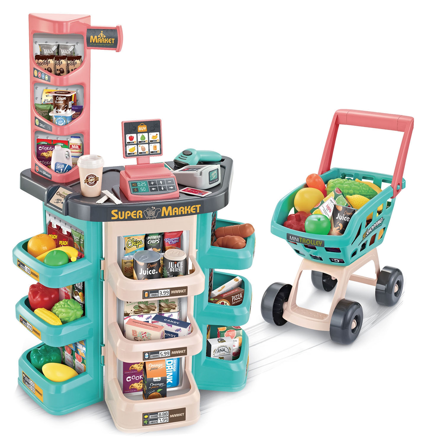 Игровой набор Jiacheng Супермаркет с тележкой и продуктами 47 предметов - фото 1