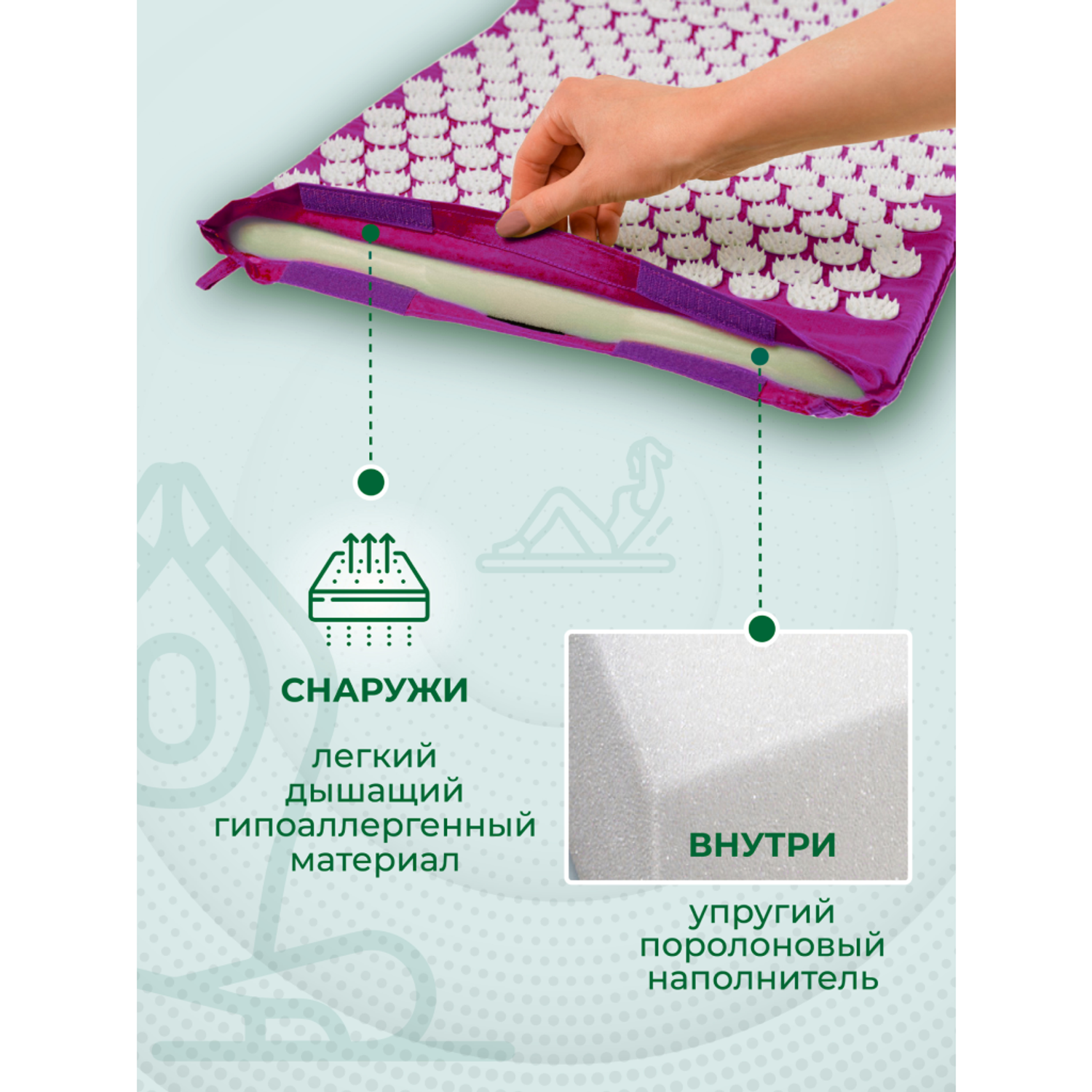 Аппликатор Кузнецова Solmax акупунктурный массажный коврик 72х41 см фиолетовый - фото 4