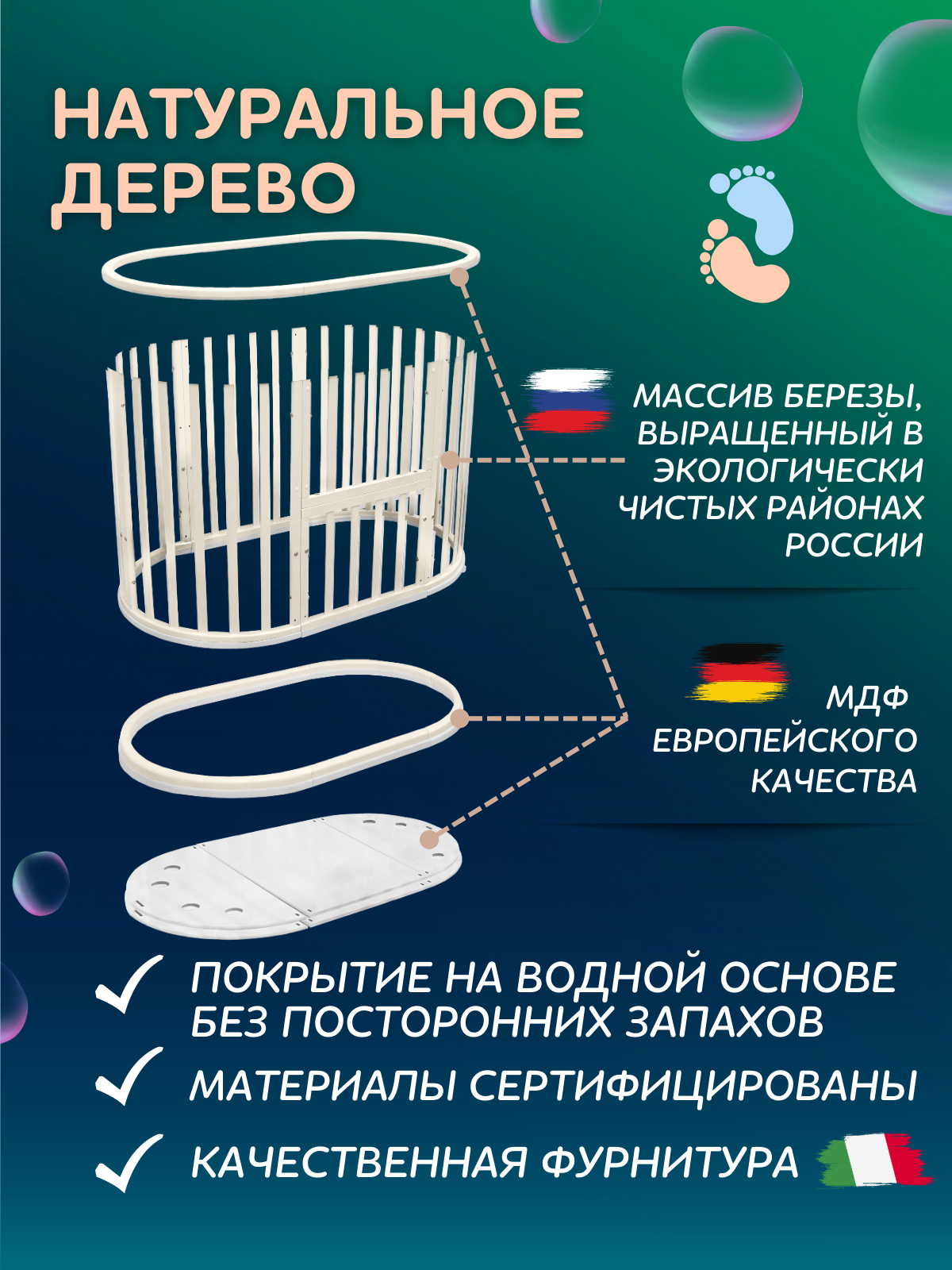 Детская кроватка Азбука Кроваток круглая, универсальный маятник (слоновая кость) - фото 12