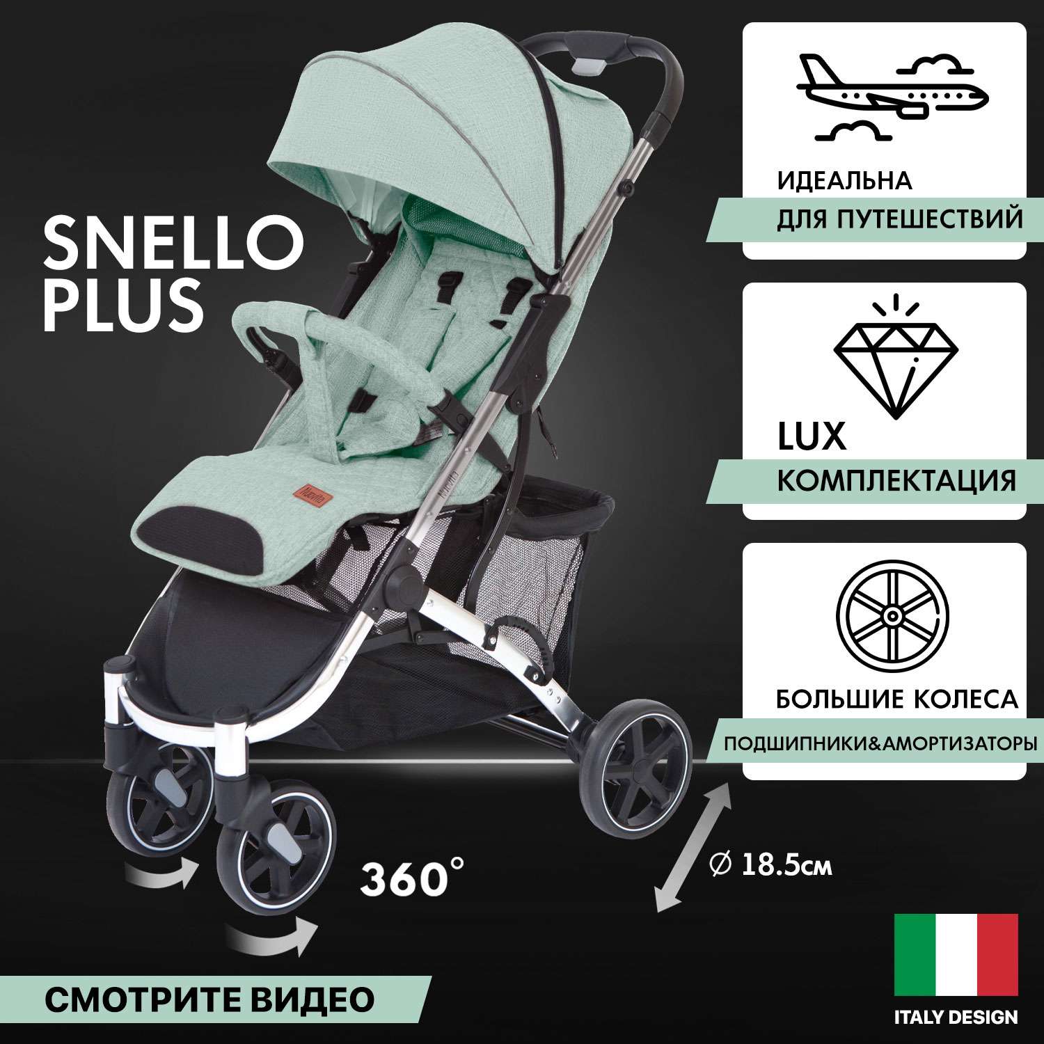Коляска прогулочная Nuovita Snello Plus Серо-зеленый - фото 2
