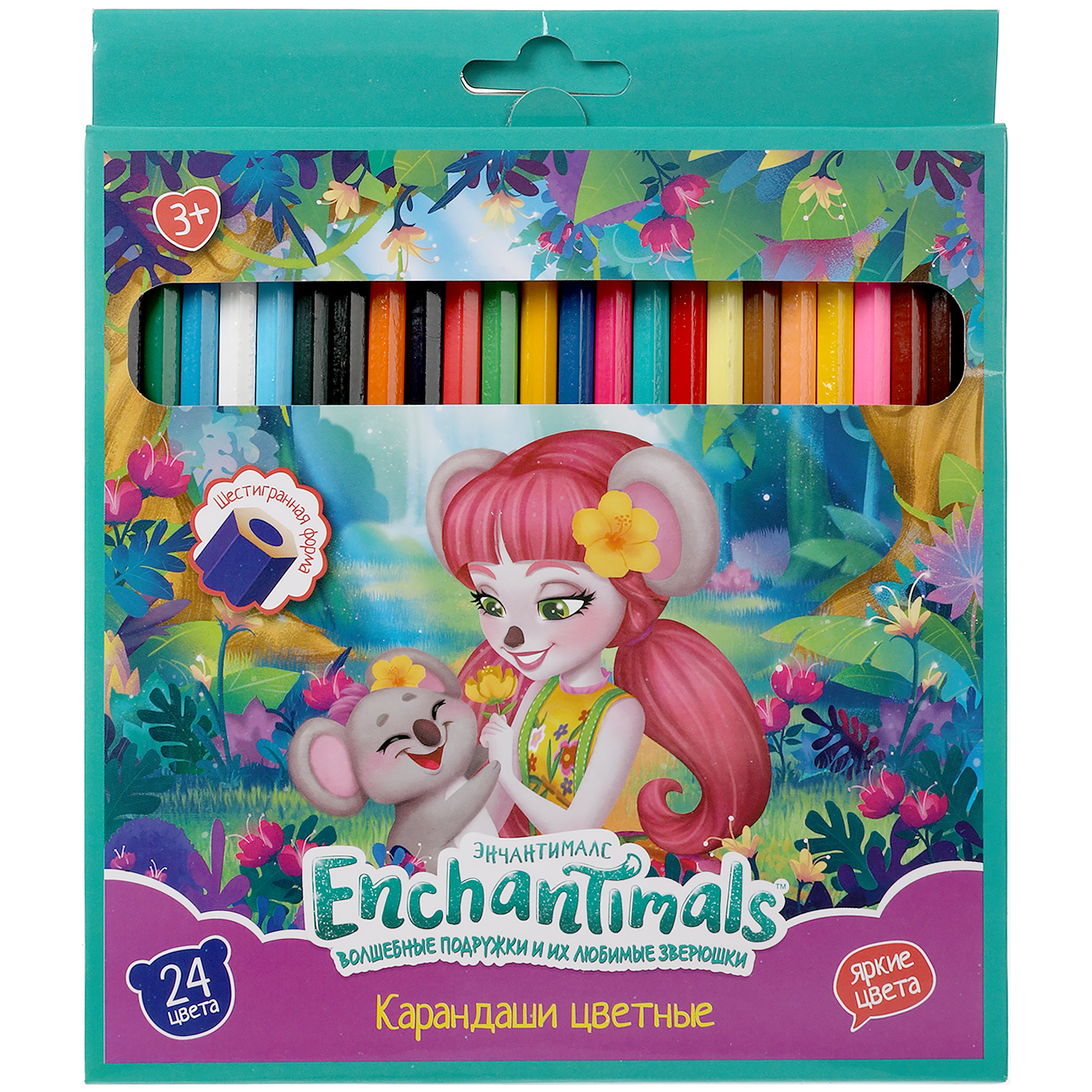 Цветные карандаши УМка Enchantimals 24 цвета шестигранные 313753 - фото 1