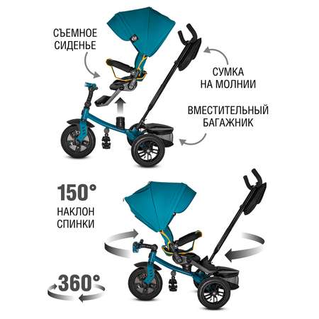 Велосипед-коляска детский трехколесный CITYRIDE Lunar 2.0 колеса 12/10 бирюза