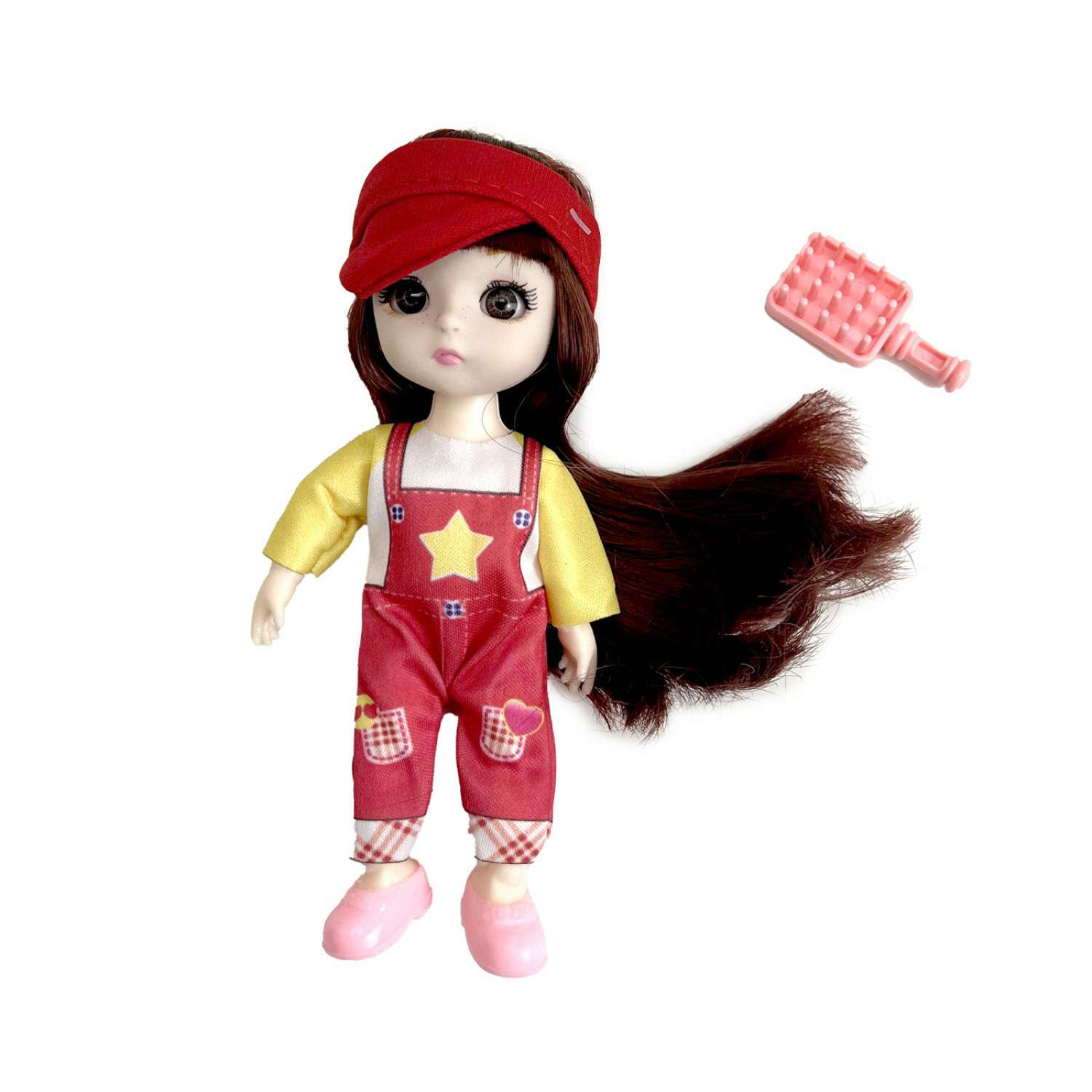 Кукла 1TOY Alisa Kawaii mini с расчёской длинные темные волосы в красной кепке Т24350 - фото 1