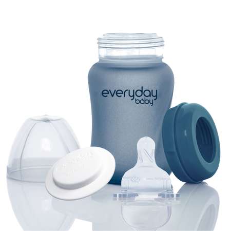 Бутылочка Everyday Baby Healthy стеклянная с индикатором температуры и силиконовым покрытием 150 мл черничный