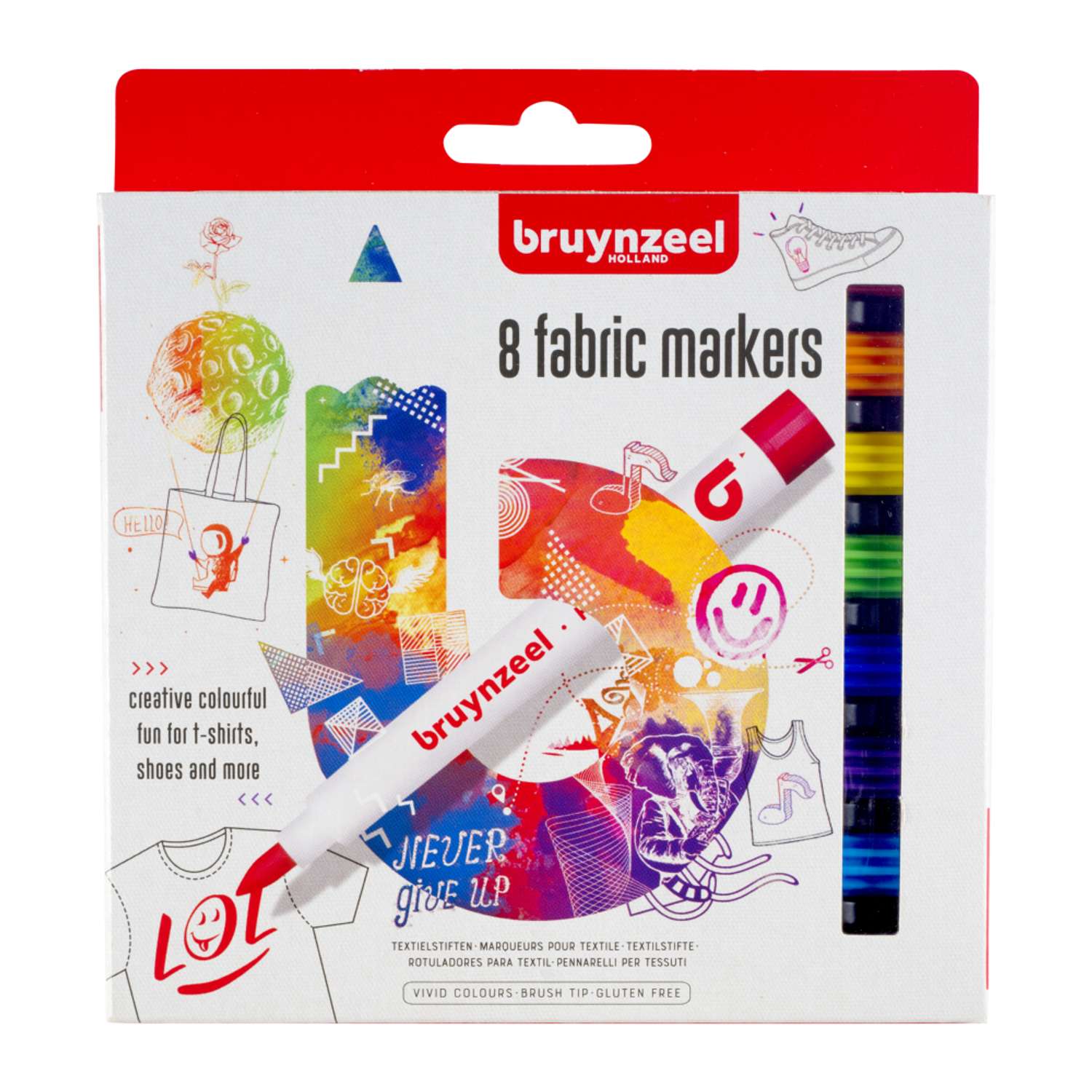 Набор маркеров BRUYNZEEL для росписи по тканям 8 цветов в картонной упаковке - фото 1