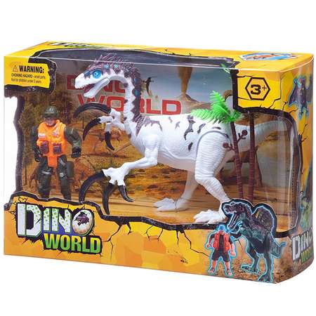 Игровой набор Junfa Мир динозавров 1 большой белый и фигурка человека с аксессуарами