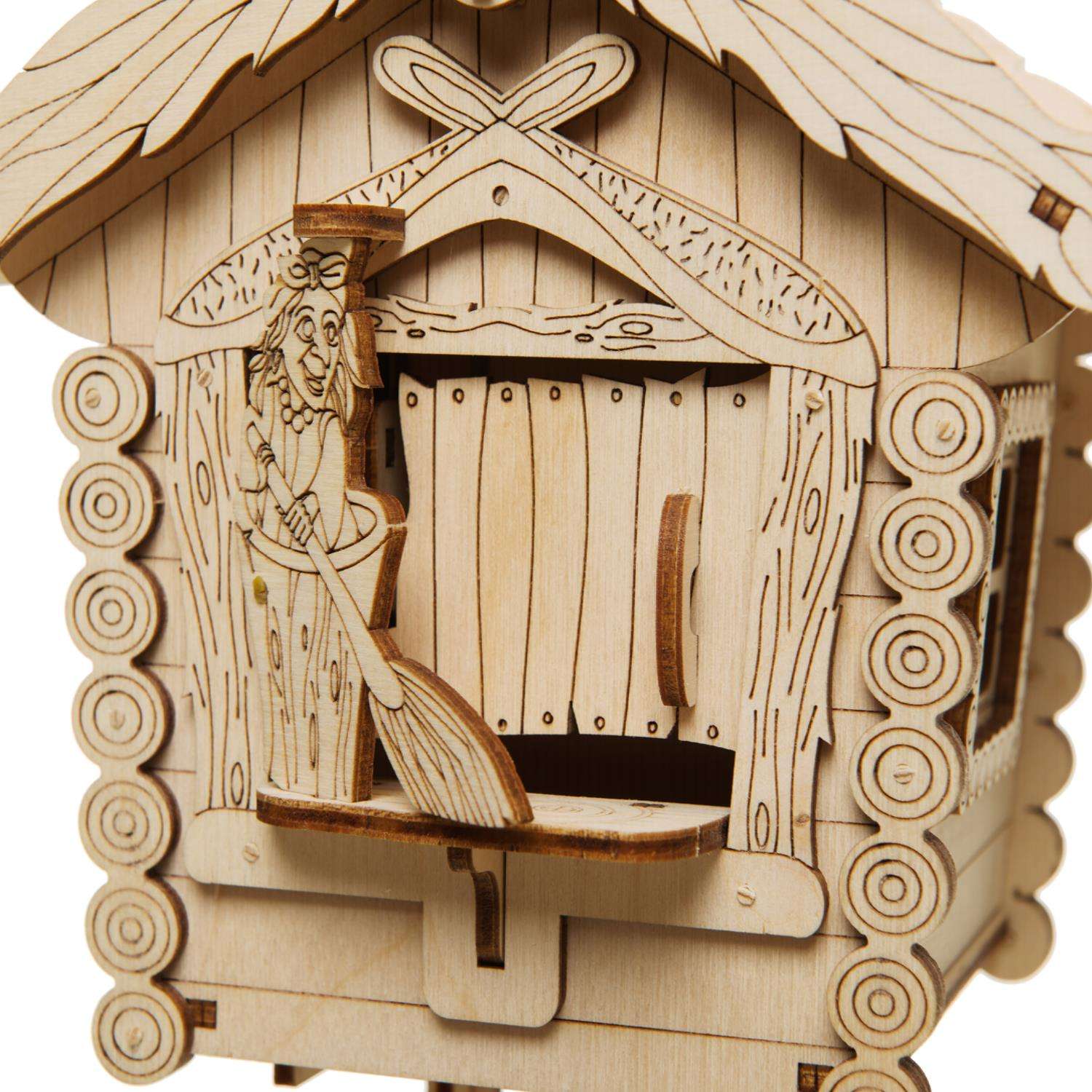 Сборная модель деревянная TADIWOOD Копилка Избушка механическая 19 см. 59 деталей - фото 3