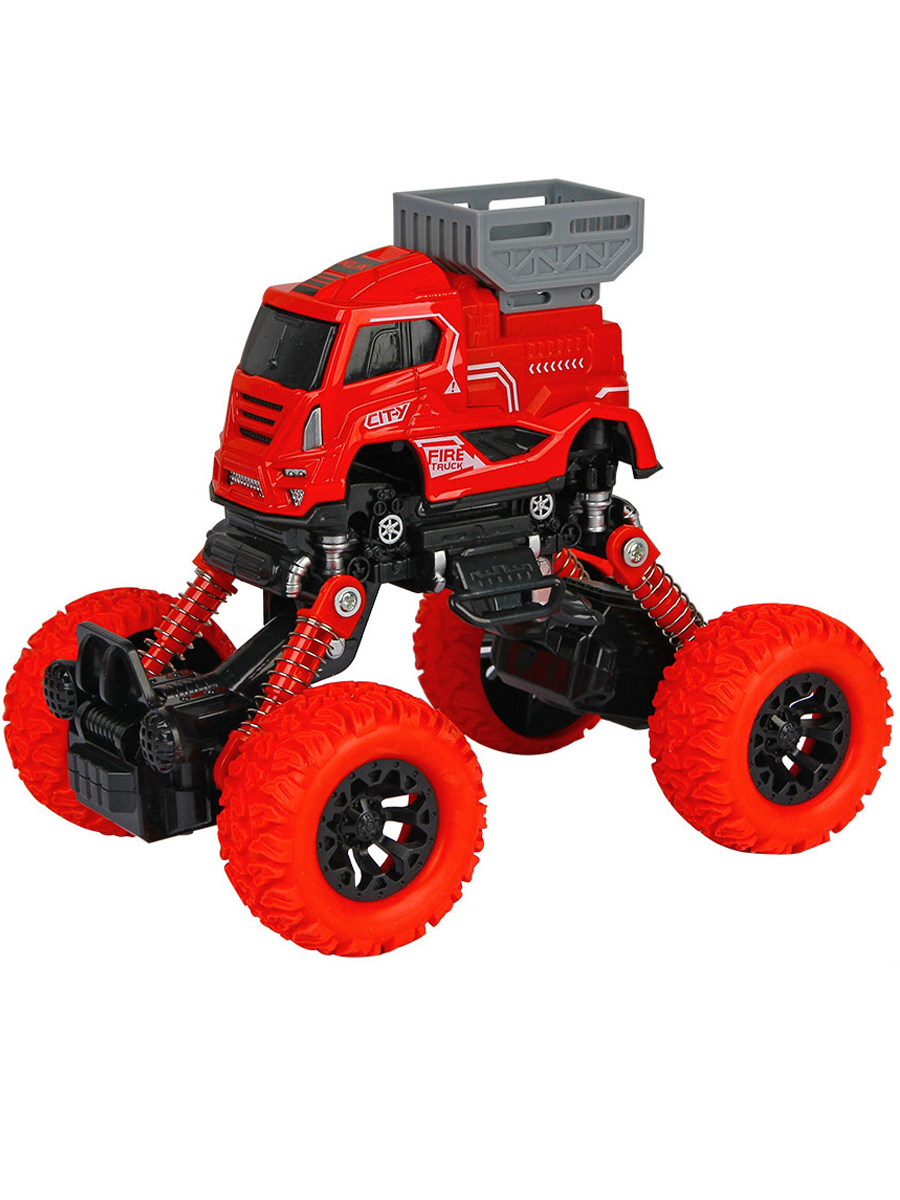 Машинка с большими колесами KolxToys Пуллбэк: Пожарная автовышка, 15 см, 4WD, мягкая подвеска TGX2009061 - фото 4