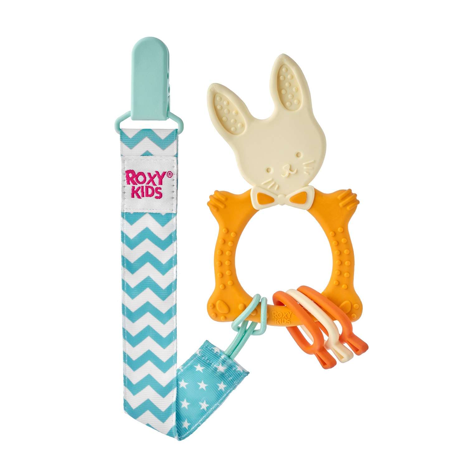 Прорезыватель ROXY-KIDS Bunny teether универсальный на держателе цвет горчичный - фото 2