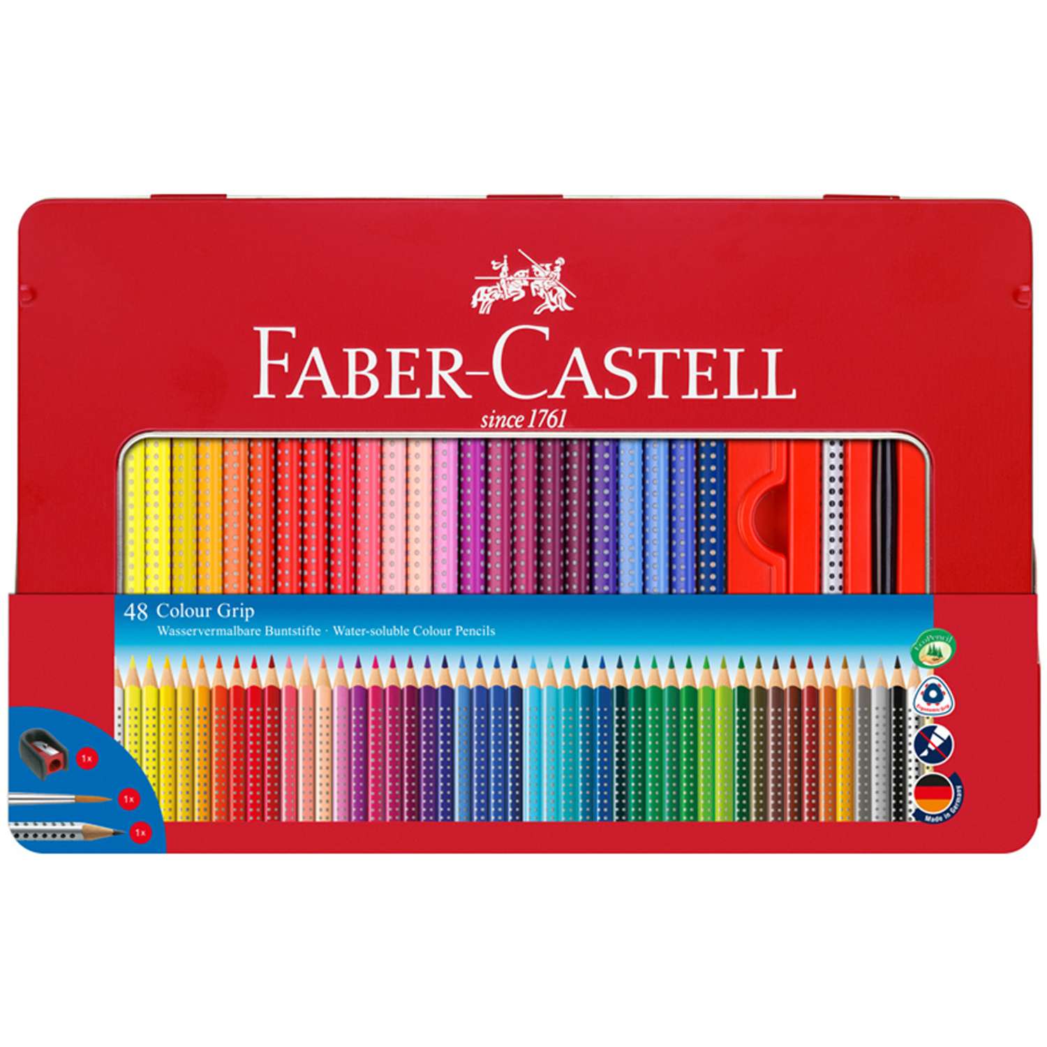 Карандаши цветные FABER CASTELL Grip 48цветов трехгранные заточные 2 чернографитных карандаша Grip ластик точилка - фото 1
