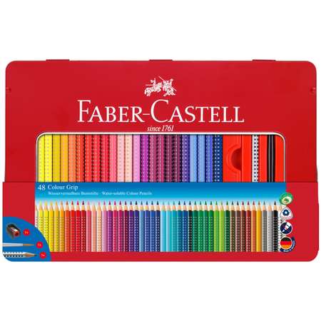 Карандаши цветные FABER CASTELL Grip 48цветов трехгранные заточные 2 чернографитных карандаша Grip ластик точилка
