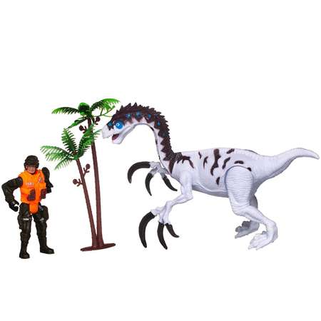 Игровой набор Junfa Мир динозавров 1 большой белый и фигурка человека с аксессуарами