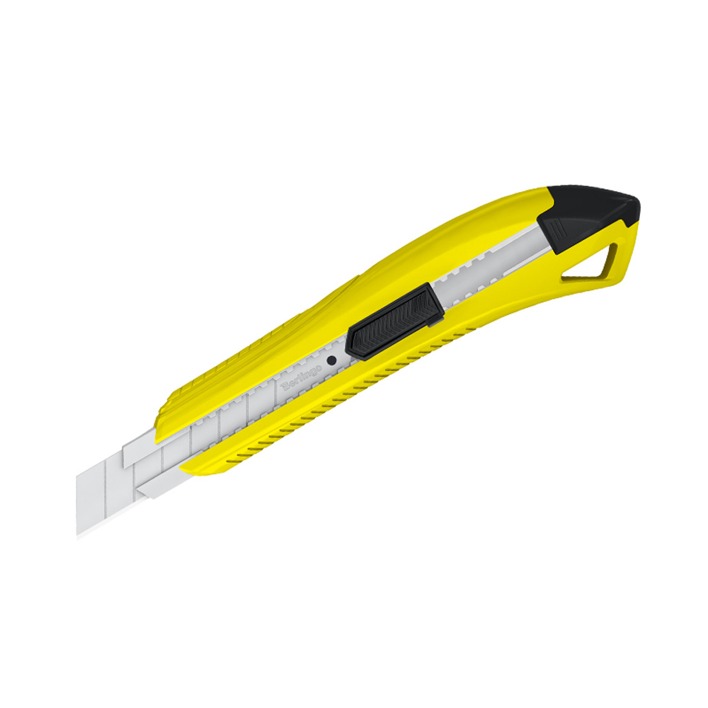 Нож канцелярский Berlingo 18мм Razzor 200 auto-lock металлические направляющие желтый европодвес - фото 1