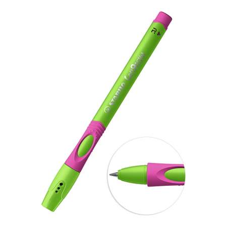 Ручка шариковая STABILO LeftRight для правшей для обучения письму F масляная синяя / корпус зелёно-малиновый