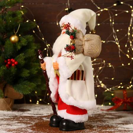 Дед мороз Зимнее волшебство «В белом костюмчике с орнаментом с посохом» двигается 20х40 см