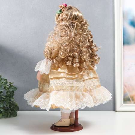 Кукла коллекционная Зимнее волшебство керамика «Нина в карамельном платье в цветочном венке» 40 см