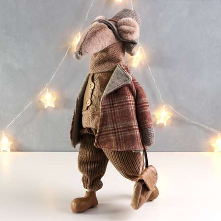 Кукла интерьерная Зимнее волшебство «Дядя-мышь в клетчатом пальто с портфелем» 25х24 5х52 см