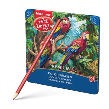 Цветные карандаши ErichKrause Premium 24 цвета. Металлическая коробка