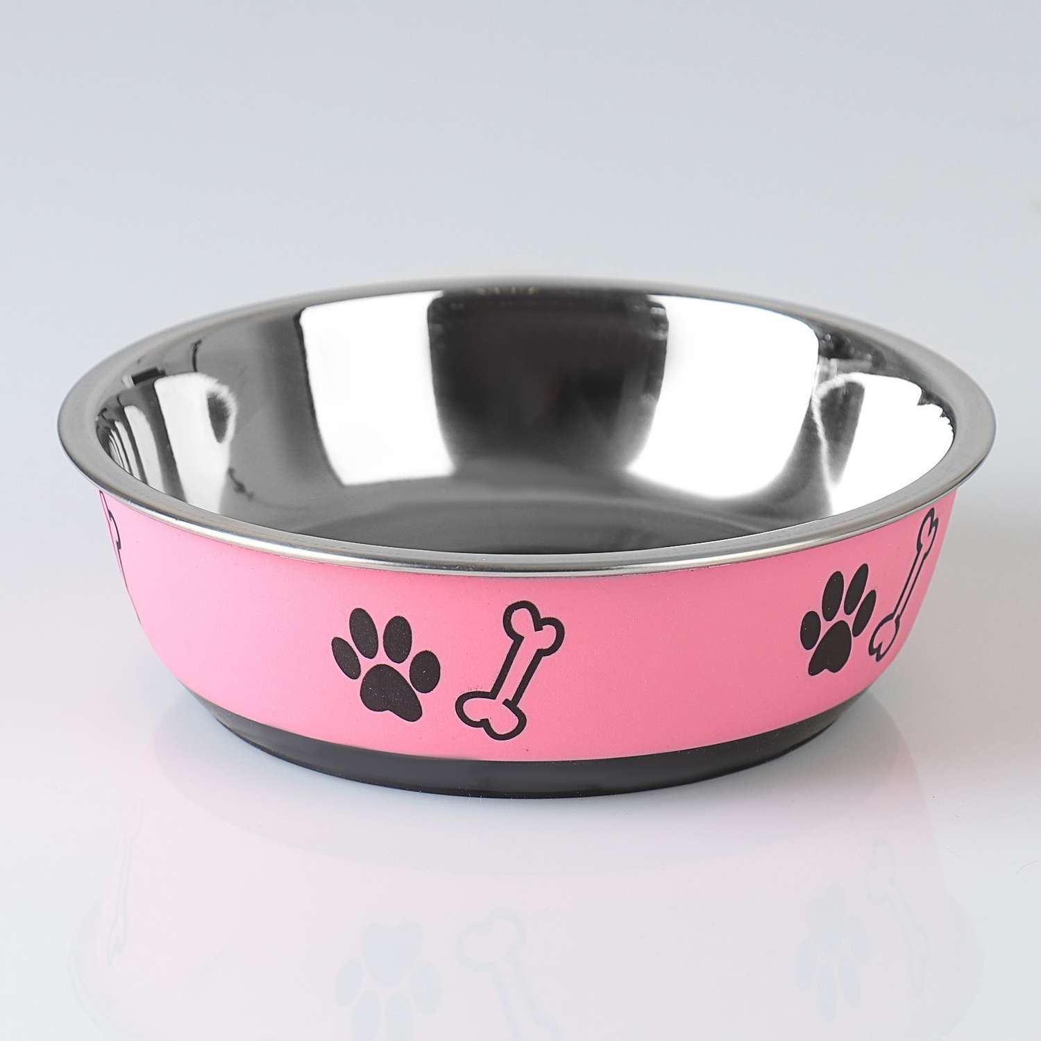 Миска для собак Пижон округлая с нескользящим основанием и принтом 450 мл розовая - фото 1