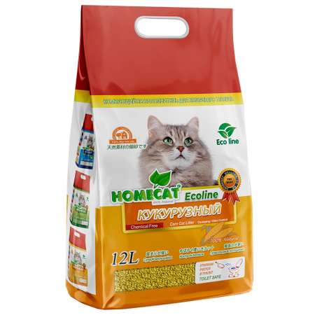 Наполнитель для кошачьих туалетов HOMECAT Ecoline комкующийся кукурузный 12л