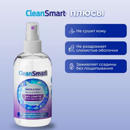 Антибактериальный спрей CleanSmart Антисептик для рук и поверхностей санитайзер для всей семьи 250 мл