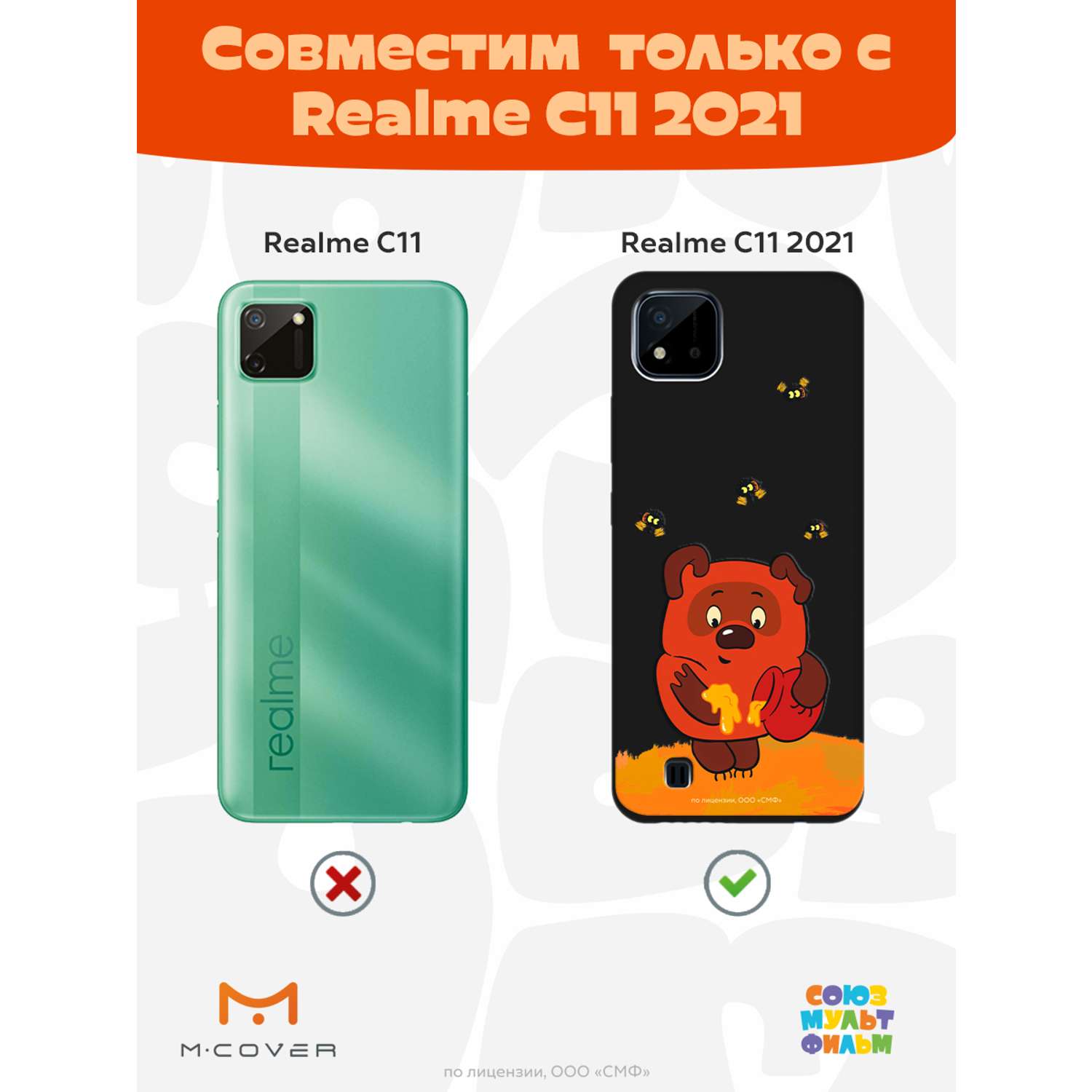 Силиконовый чехол Mcover для смартфона Realme C11 (2021) Союзмультфильм Медвежонок и мед - фото 4