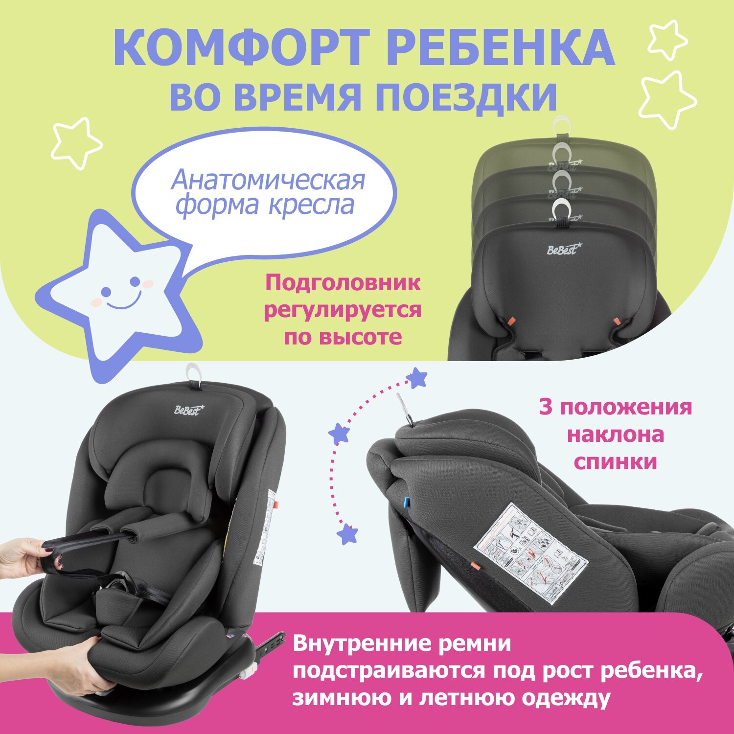 Автокресло детское поворотное BeBest Carrier ISOFIX от 0 до 36 кг grey - фото 4