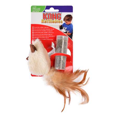 Игрушка для кошек KONG Мышь полевка с перьями с тубом кошачьей мяты NM42