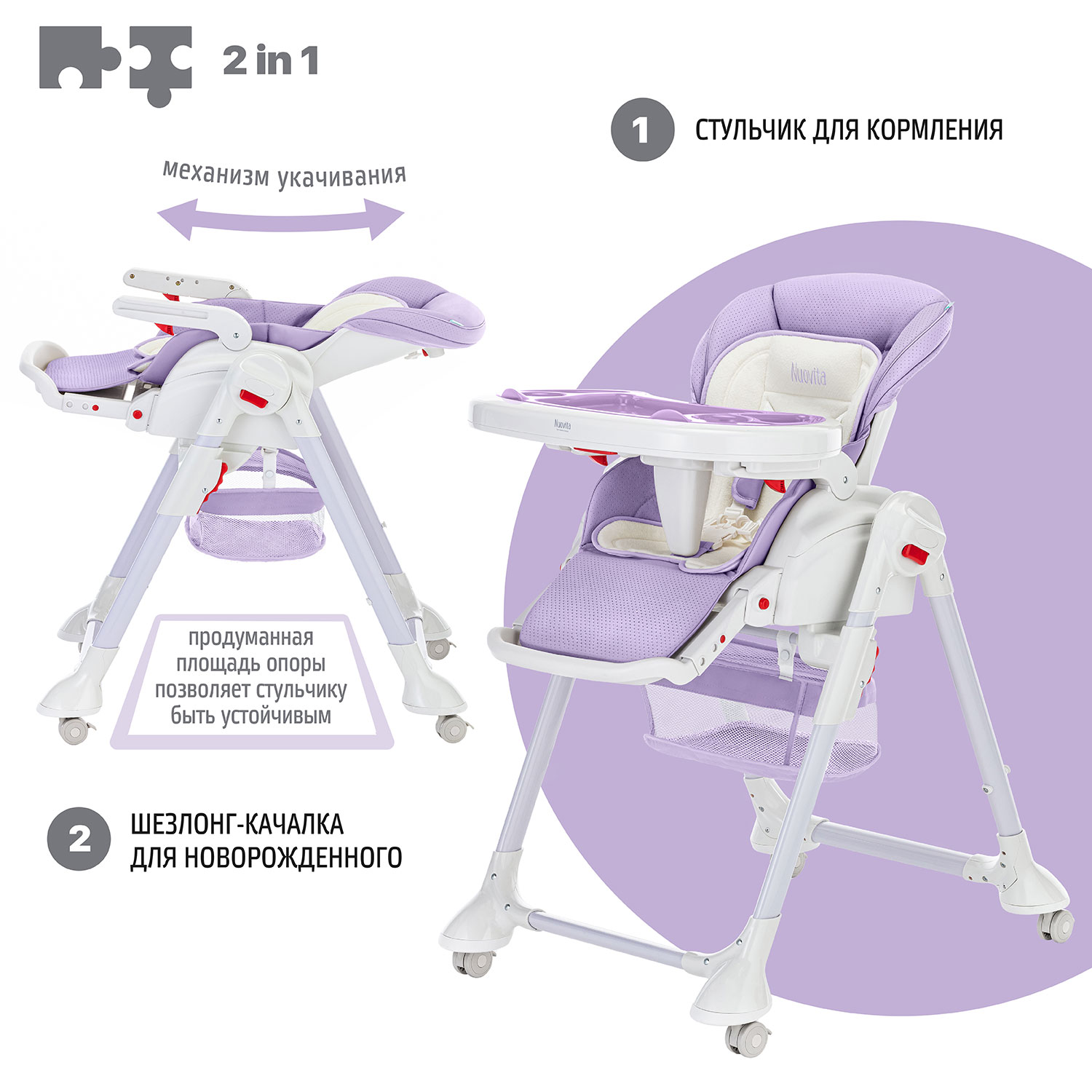 Стул-шезлонг для кормления Nuovita Tutela с перфорацией Сиреневый - фото 3