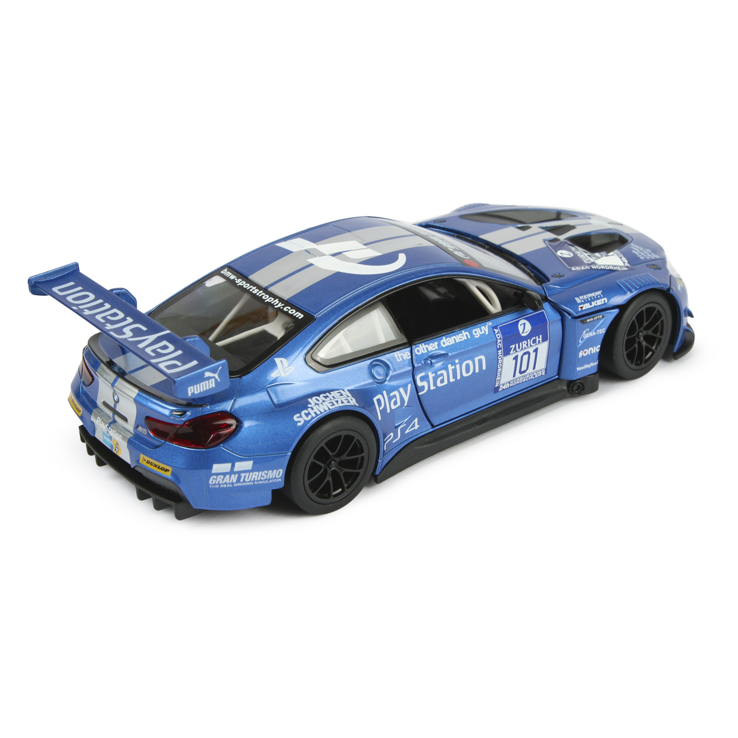 Машинка Mobicaro 1:24 BMW M6 GT3 Серебристо-синяя 68255B 68255B - фото 4