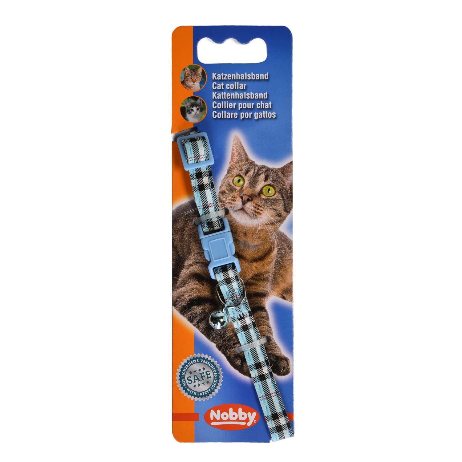 Ошейник для кошек Nobby с бубенчиком Тартан Голубой 78067-06 - фото 2