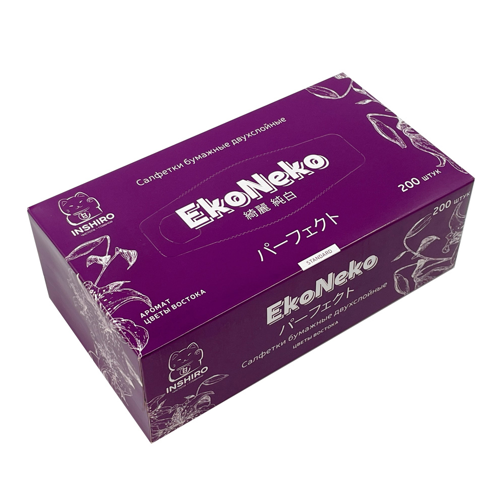 Бумажные салфетки Inshiro в коробке EkoNeko с ароматом Цветов Востока 2 слоя 200 шт - фото 1