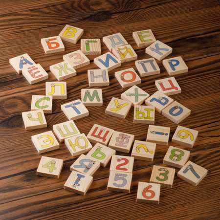 Развивающая игра Тутси Собери картинку Веселый алфавит и Цифры плашки дерево