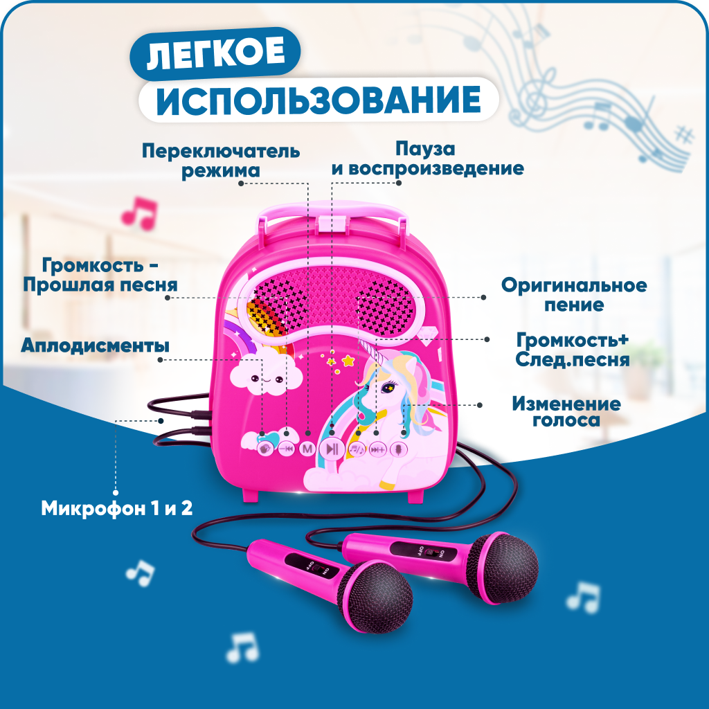 Караоке-рюкзачок для детей Solmax с микрофоном и колонкой Bluetooth розовый  купить по цене 3616 ₽ в интернет-магазине Детский мир