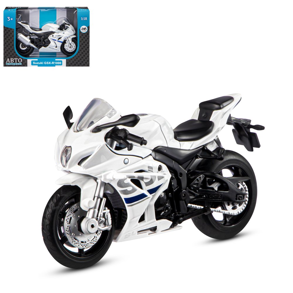 Мотоцикл металлический АВТОпанорама 1:18 Suzuki GSR-R1000 белый свободный ход колес JB1251600 - фото 8