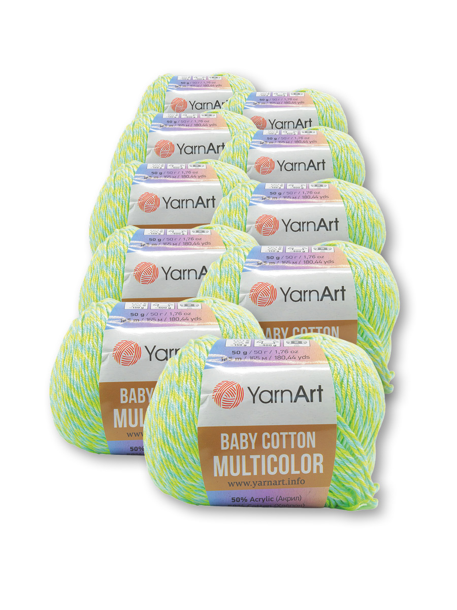 Пряжа для вязания YarnArt Baby cotton multicolor 50 гр 165 м хлопок акрил детская 10 мотков цвет 5206 - фото 3