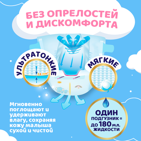 Подгузники UniDry ультратонкие для новорожденных Newborn Ultra Thin 0-5 кг