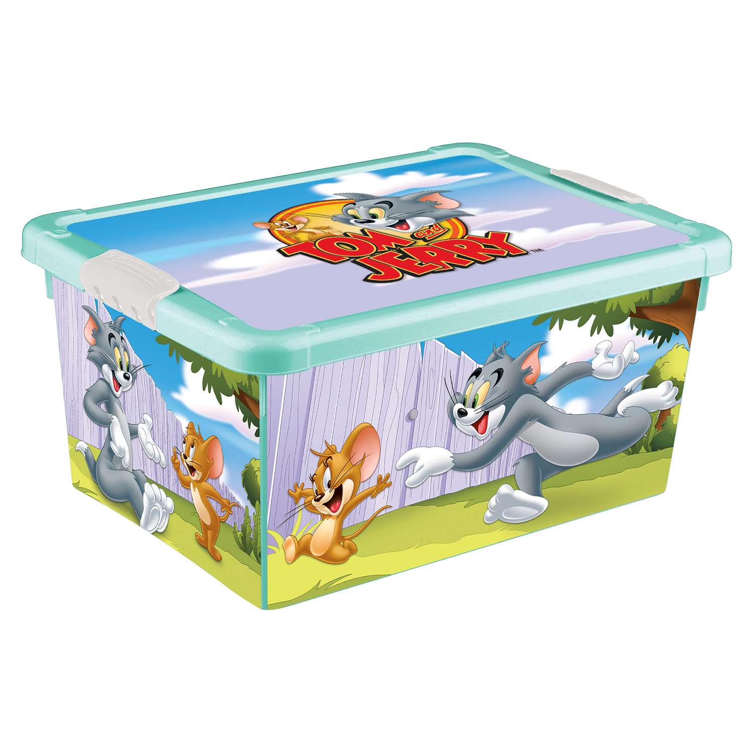 Ящик Пластишка Tom and Jerry универсальный с аппликацией Бирюзовый - фото 1