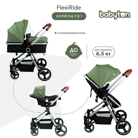 Коляска 3в1 Babyton Flexi Ride Black-Green